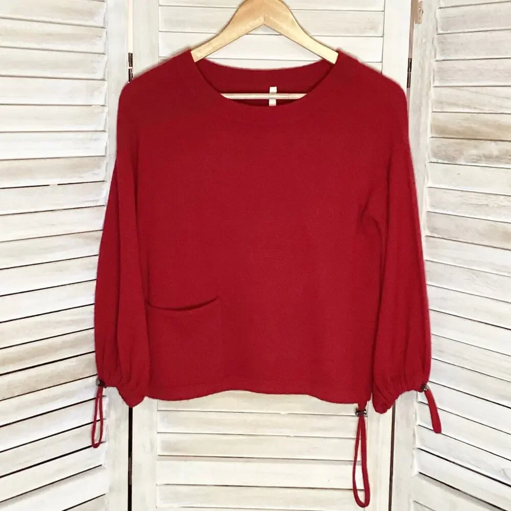 Childress Y2K Red 100% Cashmere Cropped Blouson Pocket Sweater 1 S